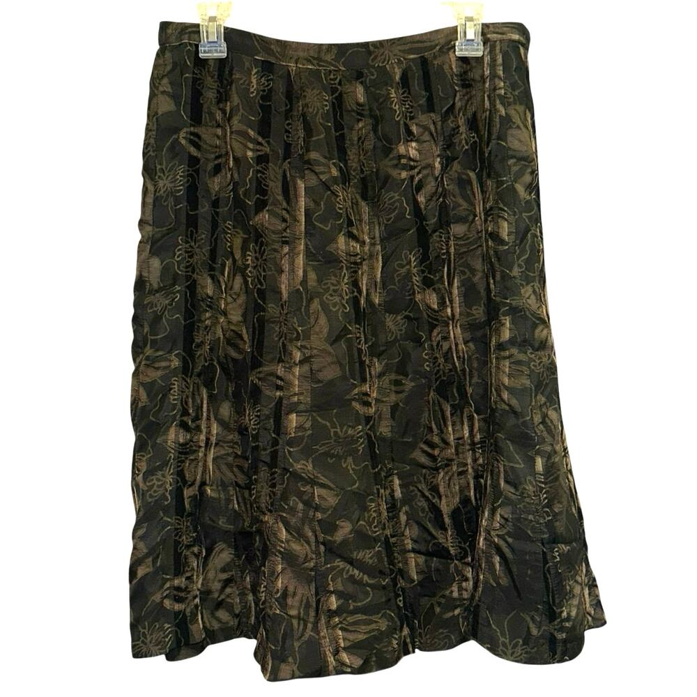 Coldwater‎ Creek Petite Medium Floral Skirt Brown Black Midi A-Line Lightweight